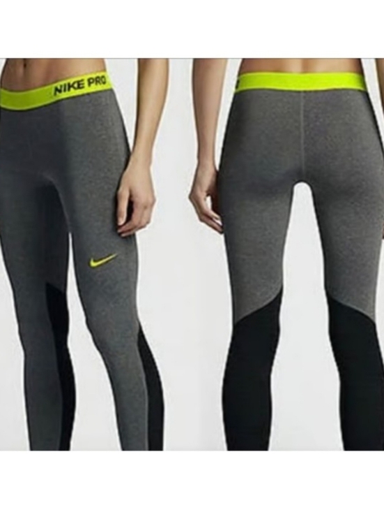 Nike Pants - Nike Women's Pro Athletic Grey and Black Leggings with Neon Waistband